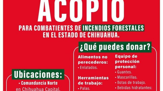 Habilitan centros de acopio en apoyo a combatientes de incendios