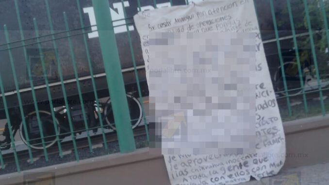 Cuelgan narcomanta en instalaciones de Ferromex