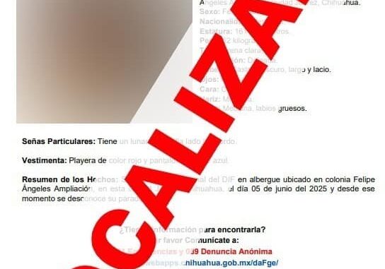 FEM localiza sana y salva a adolescente juarense en el municipio de Aldama