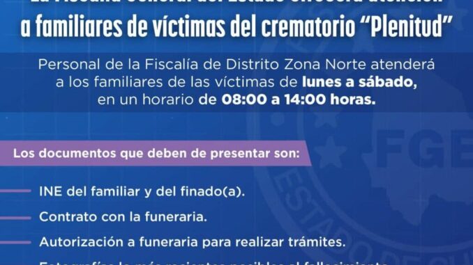 Mantendrá Fiscalía atención a familiares víctimas de crematorio “Plenitud”
