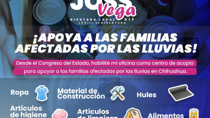 Será oficina de Joss Vega centro de acopio para personas damnificada por las lluvias