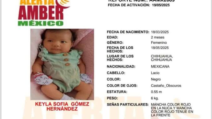 Lanzan Alerta Ámber por una bebé de 2 meses 