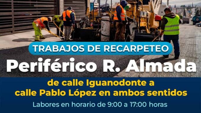 Mañana, habrá recarpeteo en tramo del periférico R. Almada