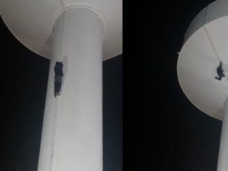 (VIDEO FUERTE) Captan el momento en que un joven trepa a un tanque elevado en Ojinaga y cae