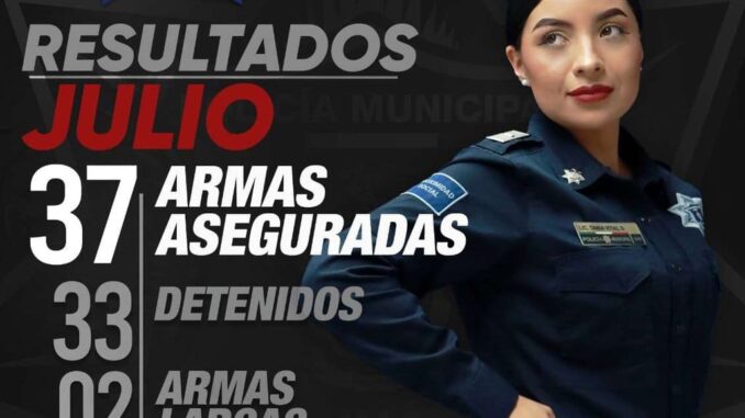 Asegura Policía Municipal 37 armas de fuego durante julio
