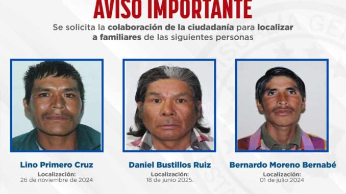 Solicita FGE apoyo para localizar a familiares de tres personas fallecidas