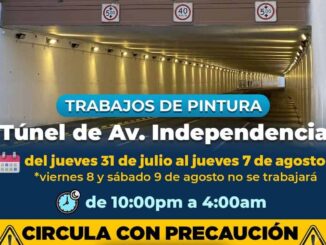 Conduce con precaución, Municipio trabajará con pintura en túnel de avenida Independencia