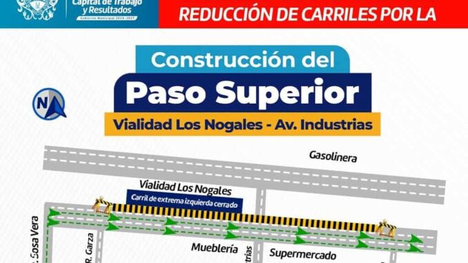 ¡Recuerda! Existe reducción a dos carriles por construcción de Paso Superior Vialidad Los Nogales