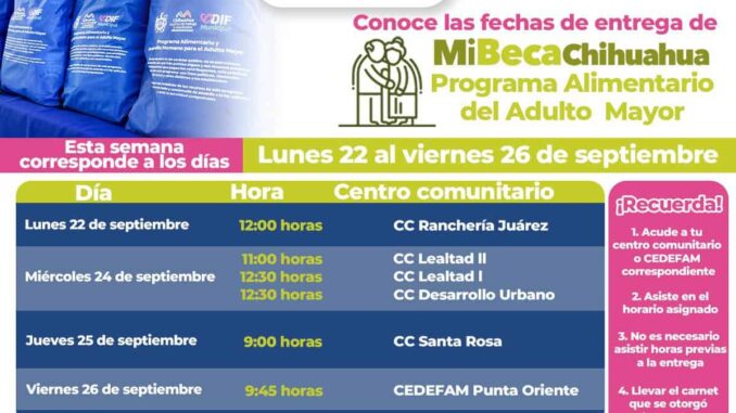 Conoce los lugares y horarios de la entrega del PAAM durante la semana del 22 al 26 de septiembre