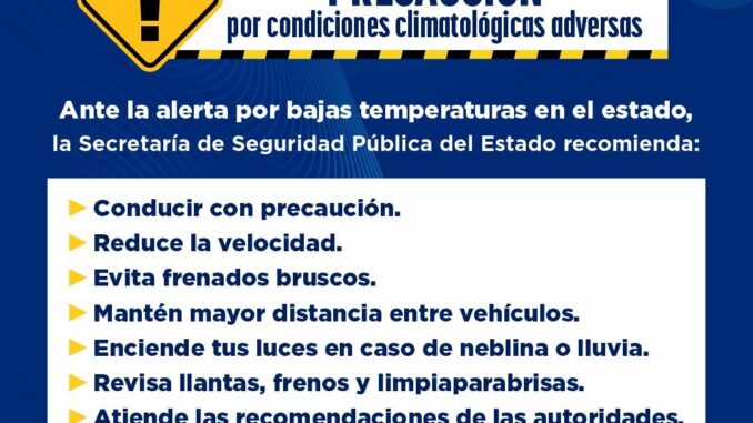 Exhortan a extremar precauciones al conducir ante el ingreso de un nuevo frente frío