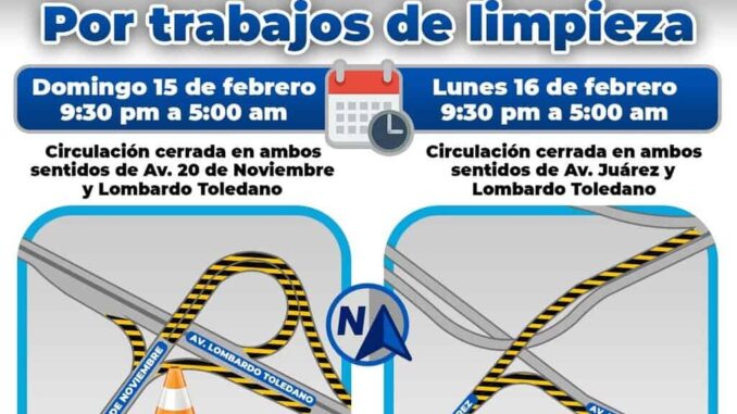 ¡Precaución! Permanecerán cerrados tramos de incorporación al Lombardo Toledano el domingo 15 y lunes 16 por trabajos de limpieza