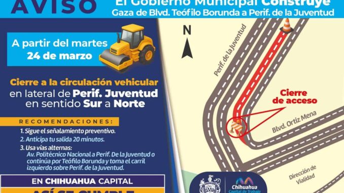 Cerrará Municipio lateral del periférico de la Juventud por obras de la Gaza de Incorporación