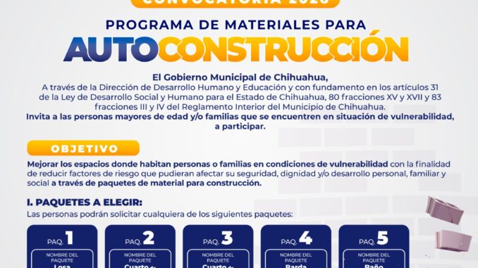 Gobierno Municipal da a conocer la convocatoria del Programa de Materiales para Autoconstrucción 2026