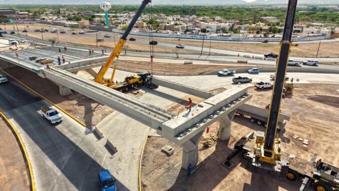 Paso Superior en carretera Aldama y avenida Fuerza Aérea entra en fase clave: Realiza Municipio instalación de últimas trabes