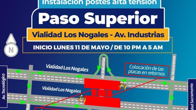 ¡Alerta vial! Habrá cambios en la circulación en Los Nogales e Industrias por instalación de postes de alta tensión