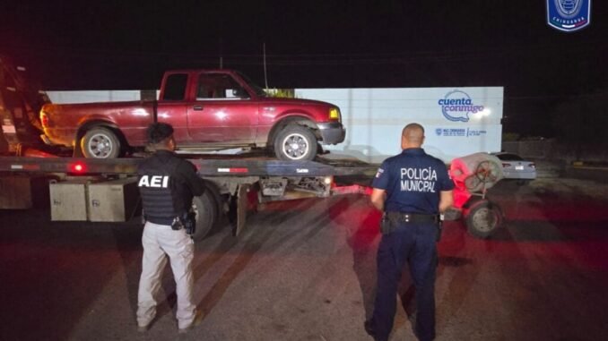 Aseguran AEI y SPM en cateo una pick up y revolvedora reportadas robadas