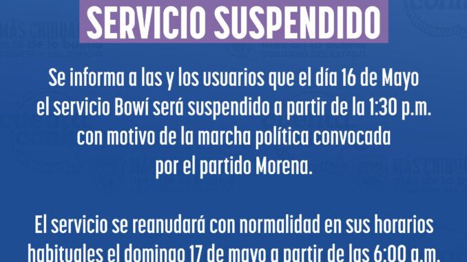 Por marcha del partido Morena, OTV suspenderá temporalmente el servicio del Bowí este 16 de mayo