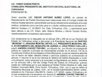 Presenta PRI denuncia ante el IEE por uso político de recursos públicos por parte de alcalde de Juárez