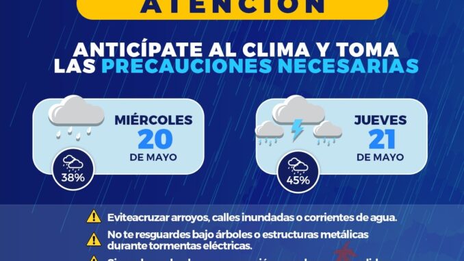 Emite Gobierno Municipal aviso preventivo por pronóstico de lluvias para este miércoles y jueves en la capital