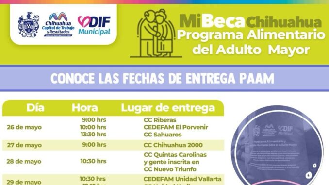 Conoce los horarios de entregas del PAAM del periodo del 26 de mayo al 23 de junio